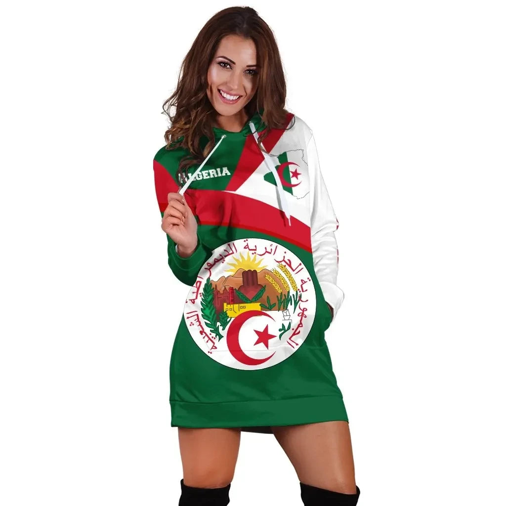 Algeria Flag Maps Green Hoodie Dress