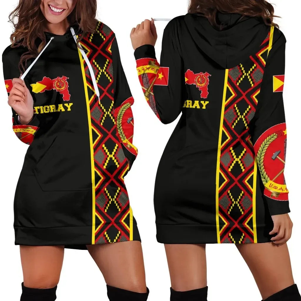 Tigray Maps Africa Pattern Black Hoodie Dress