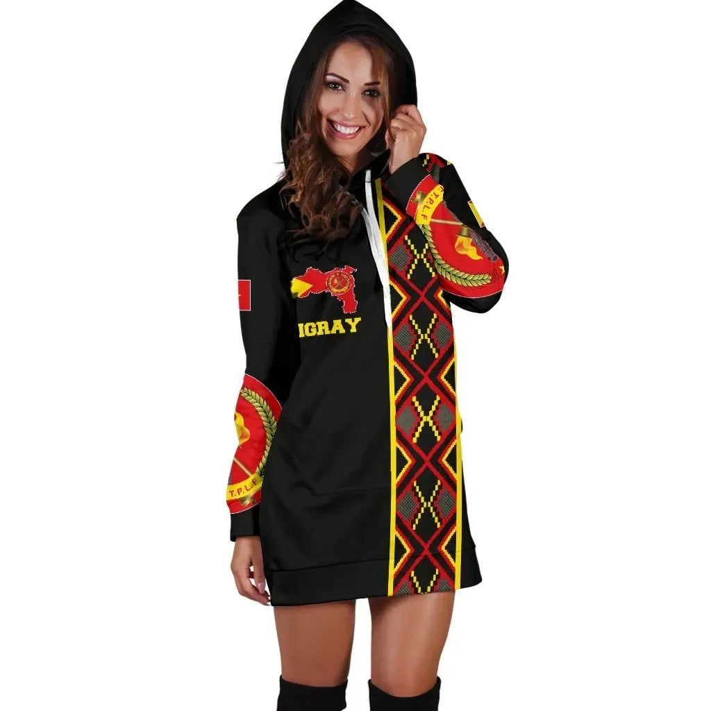 Tigray Maps Africa Pattern Black Hoodie Dress