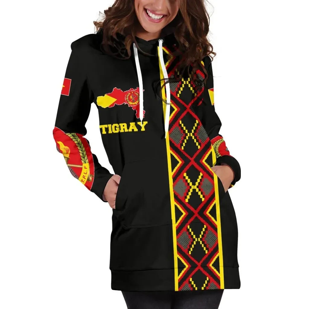 Tigray Maps Africa Pattern Black Hoodie Dress