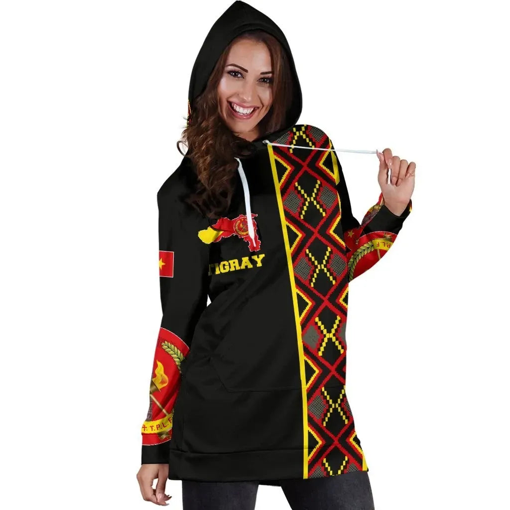 Tigray Maps Africa Pattern Black Hoodie Dress