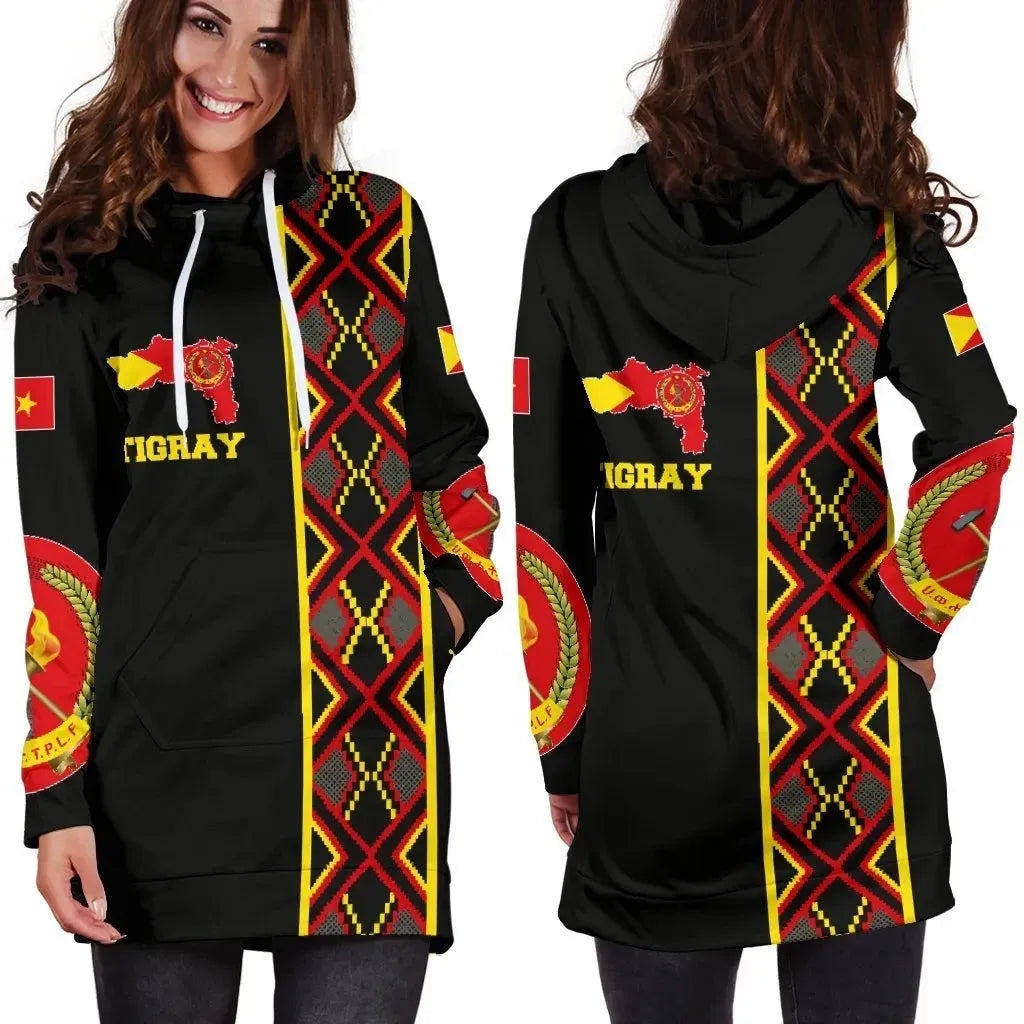 Tigray Maps Africa Pattern Black Hoodie Dress