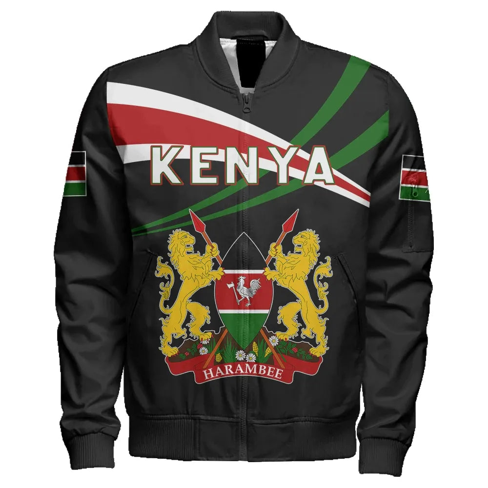 Kenya Map Sleeve Zip Bomber Jacket - Aim Style