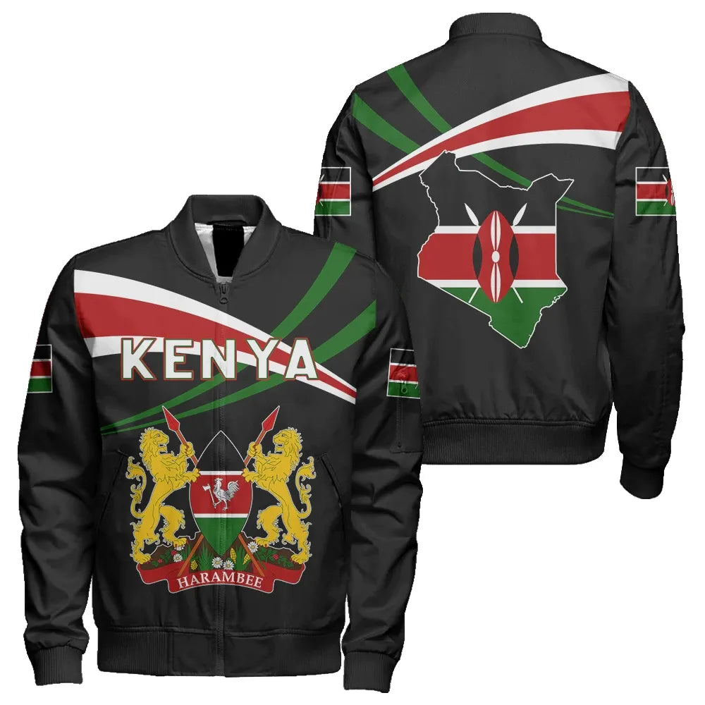 Kenya Map Sleeve Zip Bomber Jacket - Aim Style