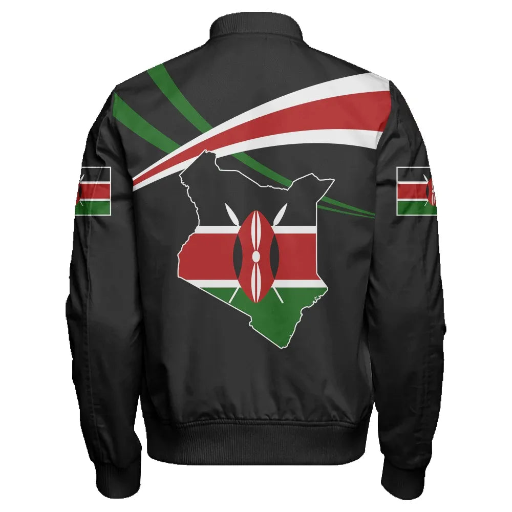 Kenya Map Sleeve Zip Bomber Jacket - Aim Style