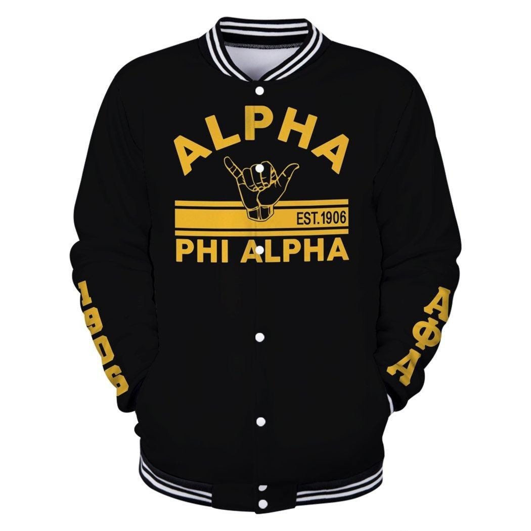 Fraternity Jacket - Alpha Phi Alpha Simple Hand Sign Est1906 Baseball Jacket