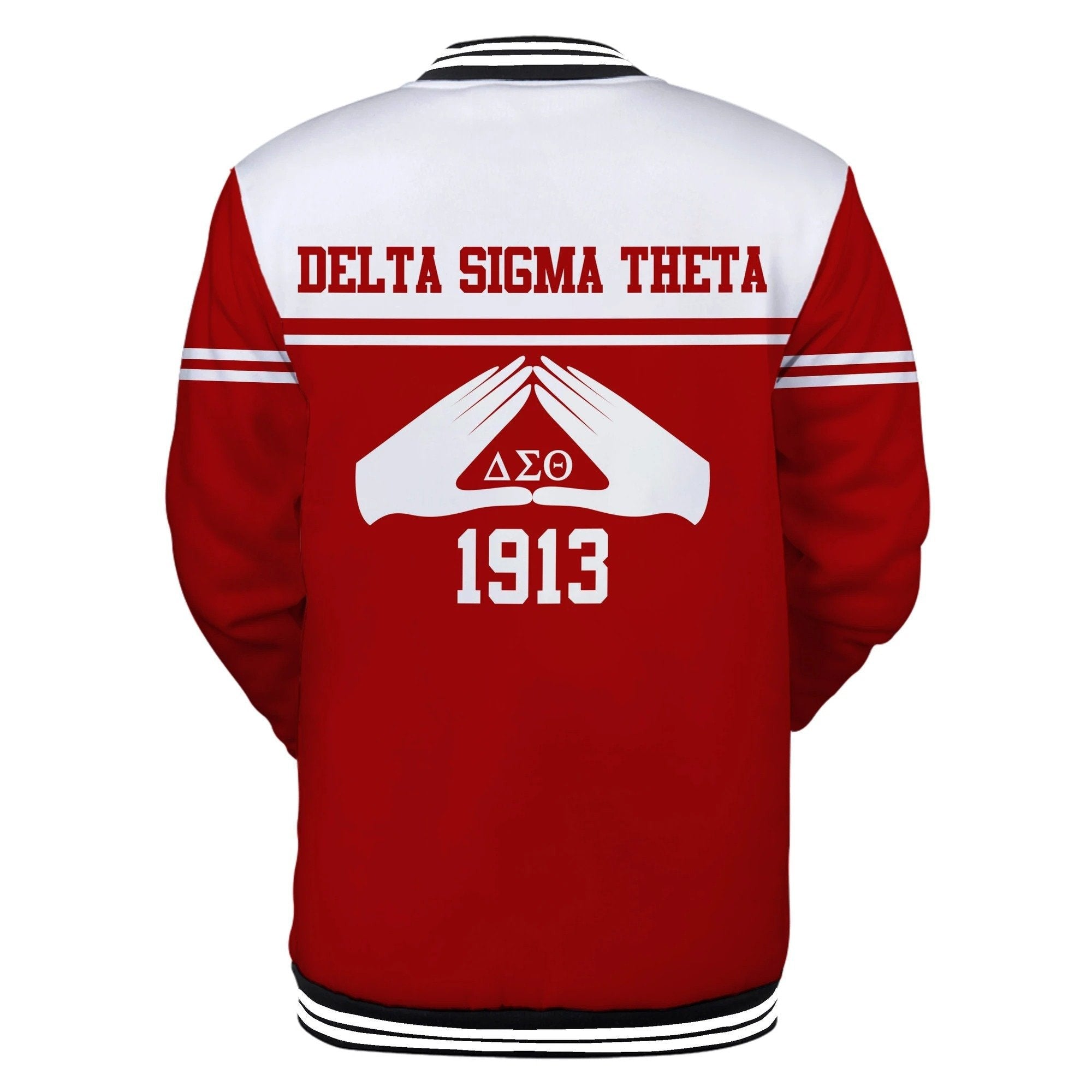 Sorority Jacket - Delta Sigma Theta Hand Sign Red White Baseball Jacket
