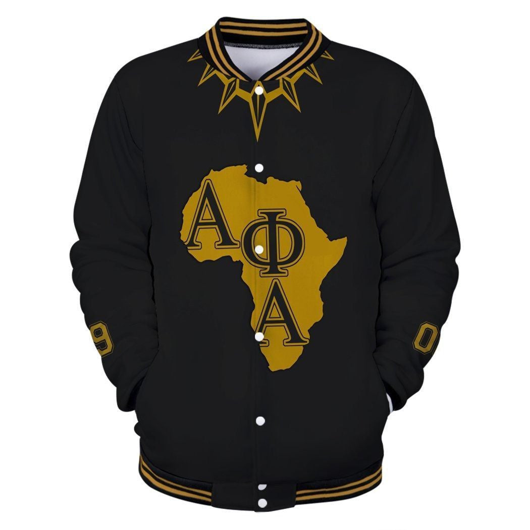 Fraternity Jacket - Alpha Phi Alpha Black Panther Africa Map Baseball Jacket