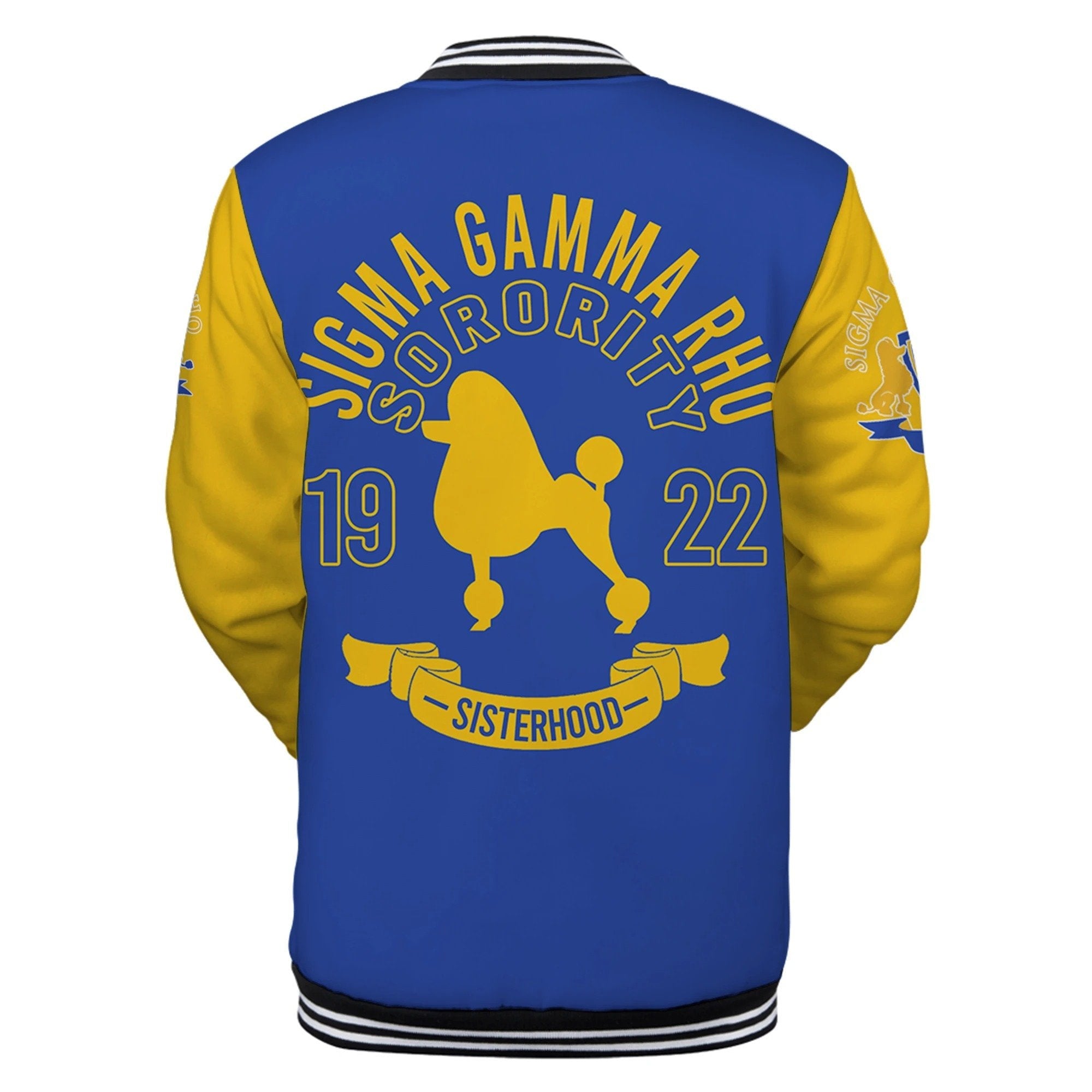 Sorority Jacket - Lux Sigma Gamma Rho Poodle Blue Yellow Baseball Jacket