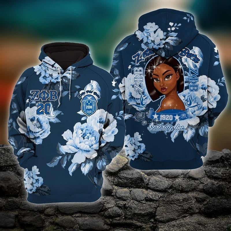 Sorority Hoodie - Zeta Phi Beta Blue Rose Girl Hoodie