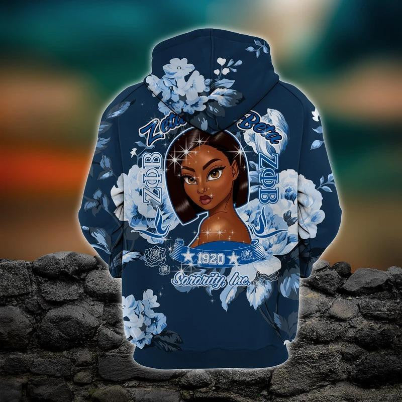 Sorority Hoodie - Zeta Phi Beta Blue Rose Girl Hoodie