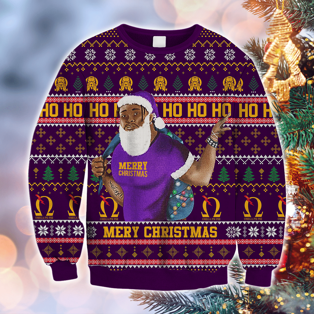 Fraternity Sweatshirt - Lux Man Hohoho Christmas Omega Psi Phi Crewneck Sweatshirt