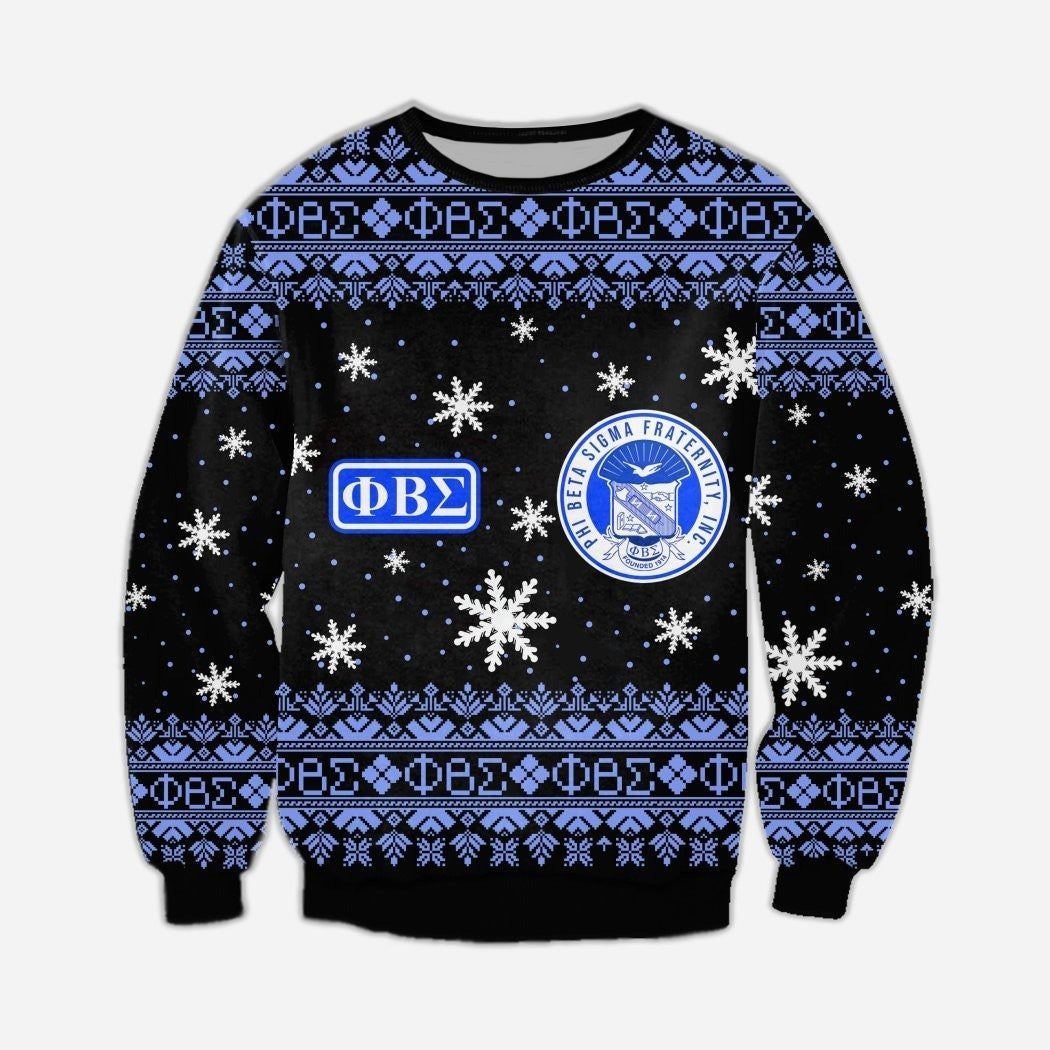 Fraternity Sweatshirt - Crewneck Sweatshirt Black Christmas Snow Ball Phi Beta Sigma