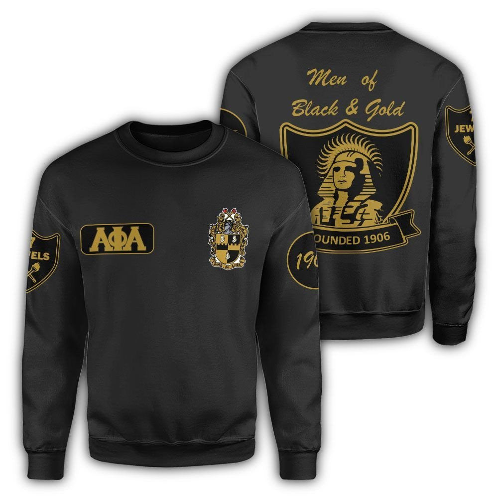 Fraternity Sweatshirt -  Black And Gold Alpha Phi Alpha Crewneck Sweatshirt