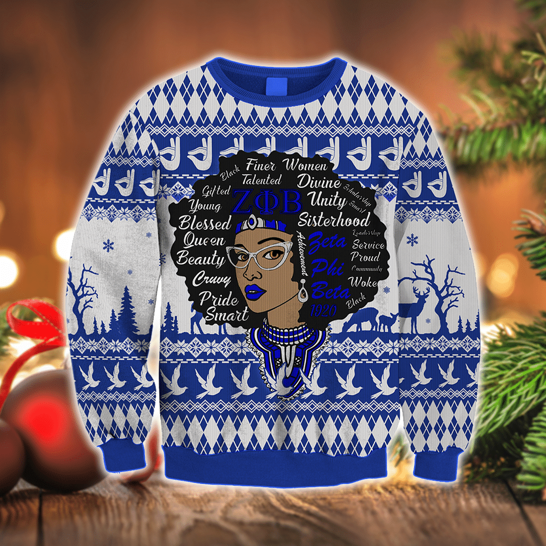 Sorority Sweatshirt - Lux Zeta Phi Beta Woman Dashiki Christmas Crewneck Sweatshirt