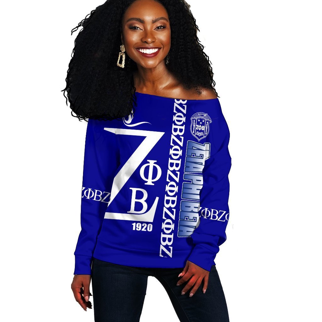 Sorority Sweatshirt - Blue Zeta Phi Beta Off Shoulder