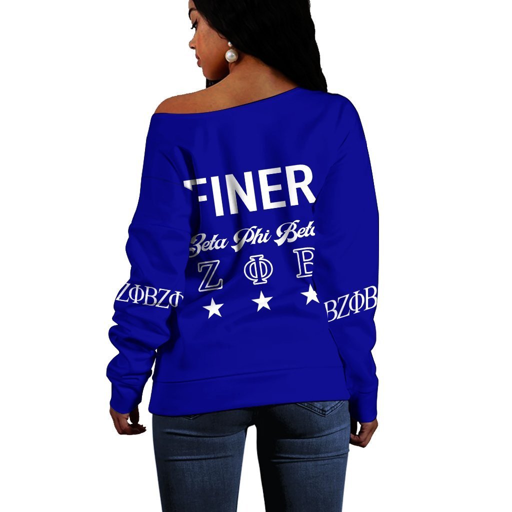 Sorority Sweatshirt - Blue Zeta Phi Beta Off Shoulder