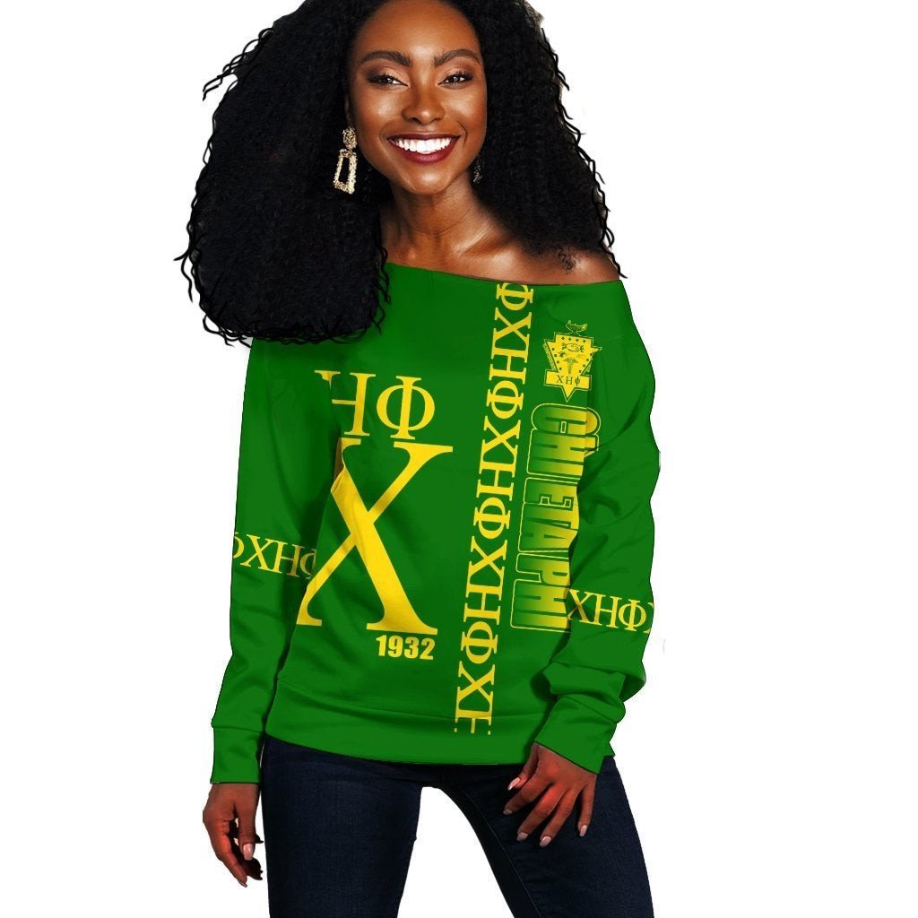 Sorority Sweatshirt - Green Chi Eta Phi Women Off Shoulder