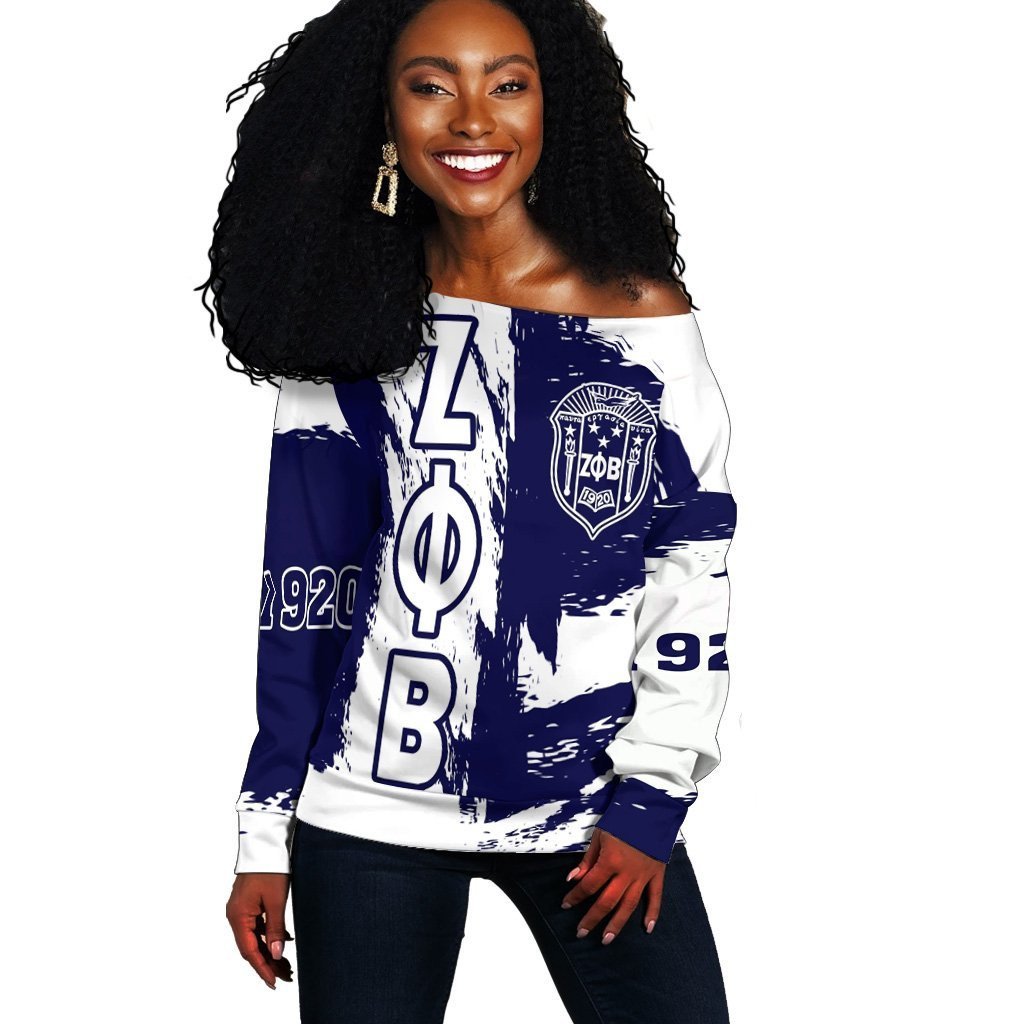 Sorority Sweatshirt - Zeta Phi Beta Off Shoulder - Note Style