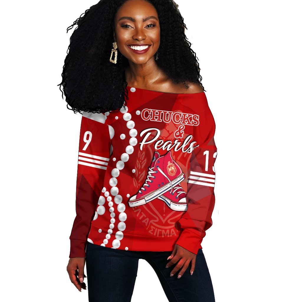 Sorority Sweatshirt - Chuck Delta Sigma Theta Pearls Women Off Shoulder