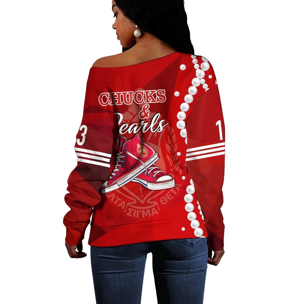 Sorority Sweatshirt - Chuck Delta Sigma Theta Pearls Women Off Shoulder