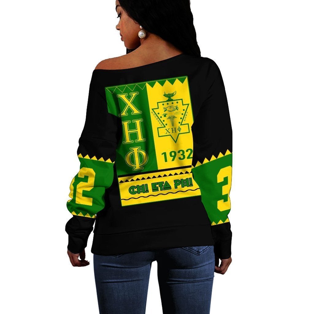 Sorority Sweatshirt - Chi Eta Phi Black Style Women Off Shoulder