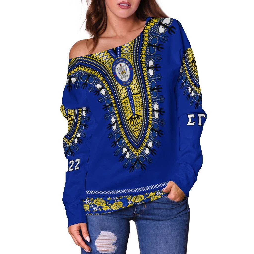 Sorority Sweatshirt - Sigma Gamma Rho Off Shoulder Sweater African Pattern
