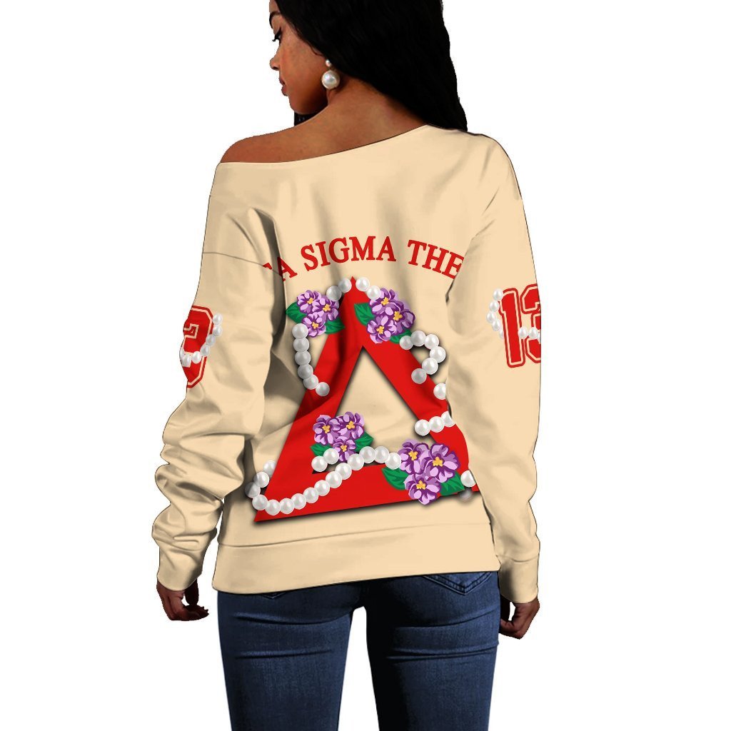 Sorority Sweatshirt - Delta Sigma Theta Pearl Cream Off Shoulder