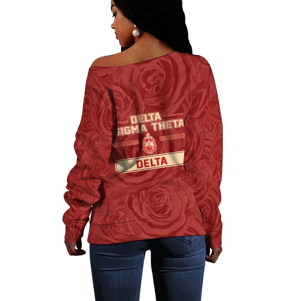 Sorority Sweatshirt - Delta Sigma Theta Rose Pearls Off Shoulder