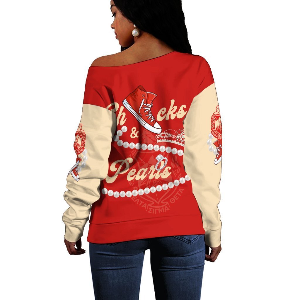 Sorority Sweatshirt - Delta Sigma Theta Chucks And Pearls Off Shoulder K.H Pearls