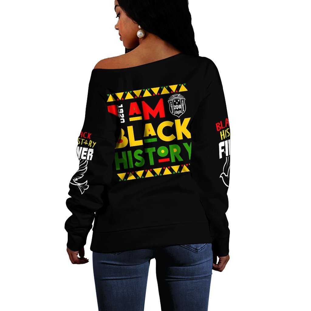 Sorority Sweatshirt - Black History Zeta Phi Beta Off Shoulder