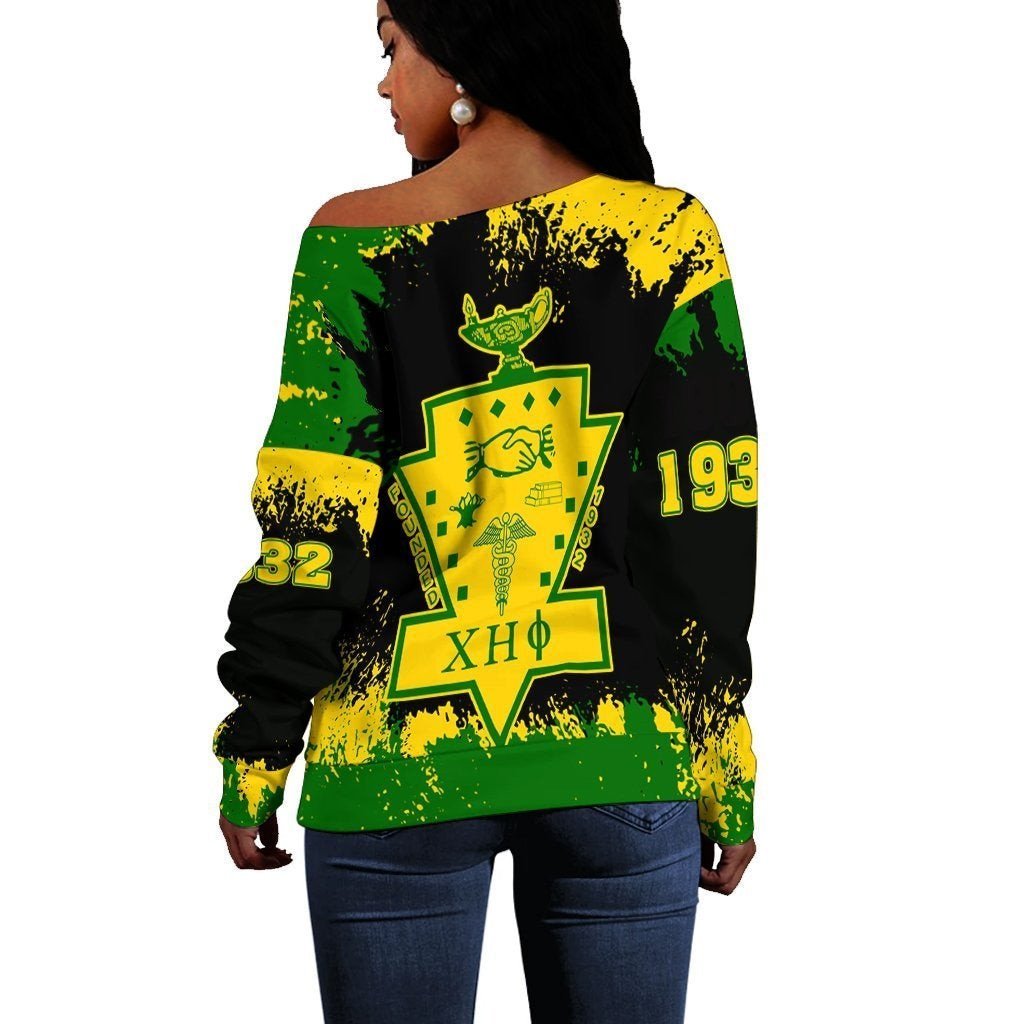 Sorority Sweatshirt - Chi Eta Phi Women Off Shoulder - Face Style