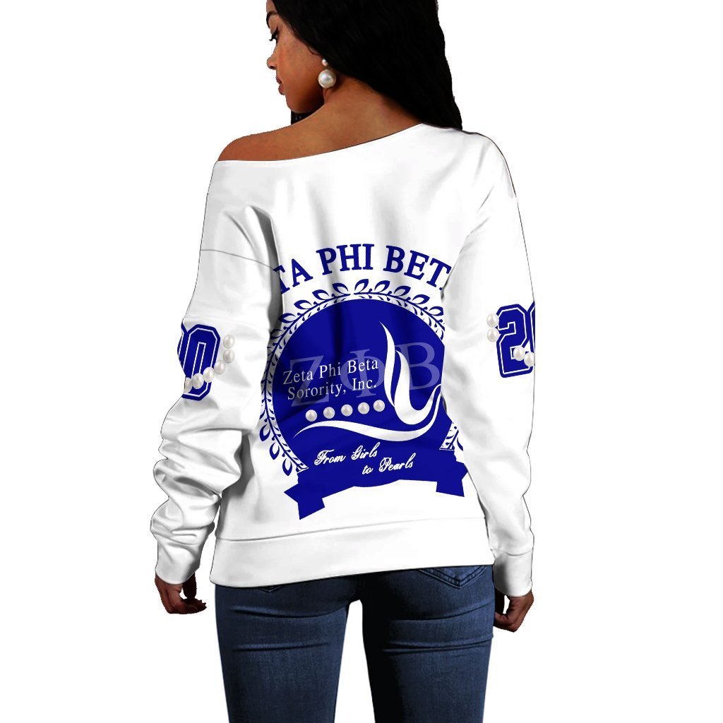 Sorority Sweatshirt - Zeta Phi Beta Pearl White Off Shoulder