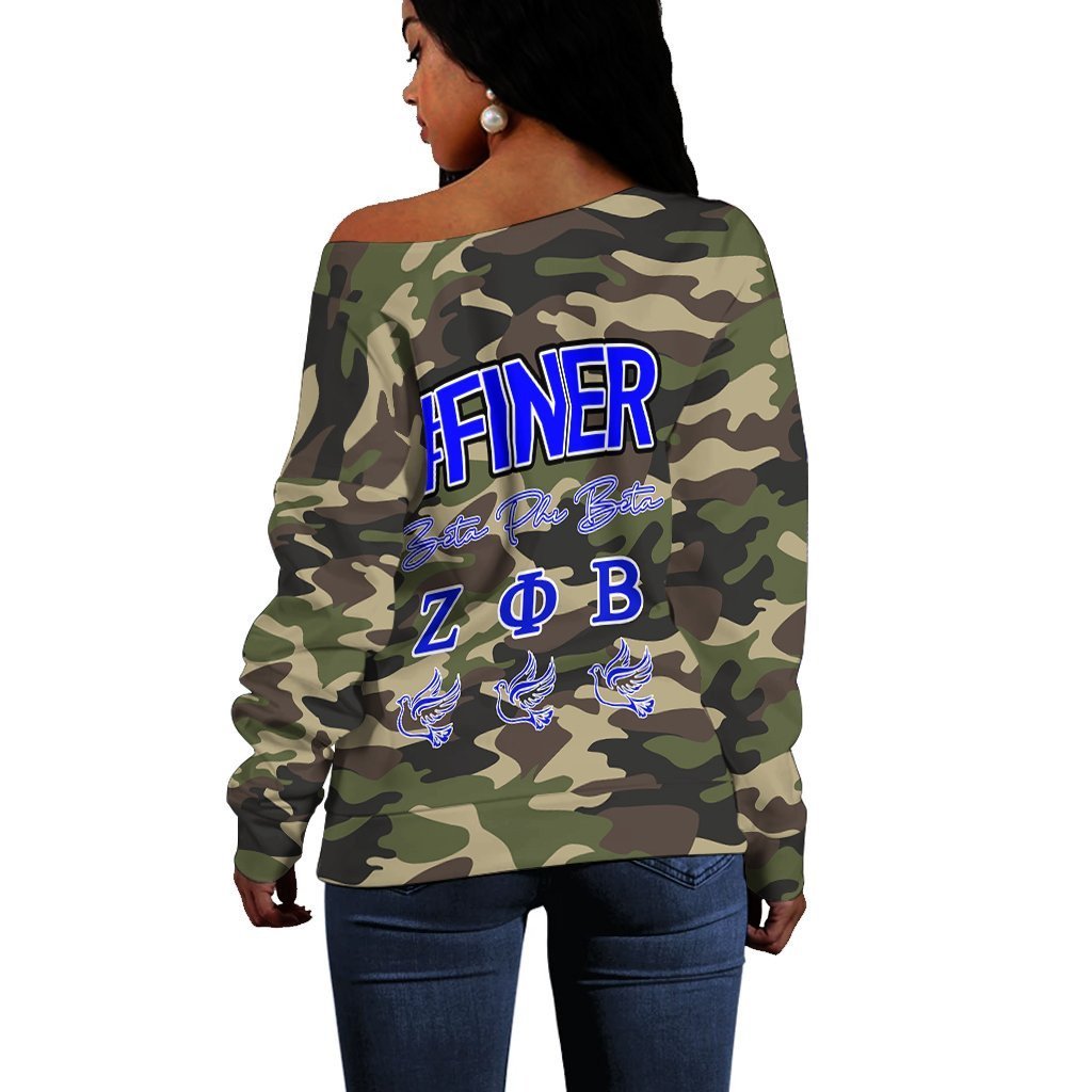 Sorority Sweatshirt - Zeta Phi Beta Camouflage Women Off Shoulder Style