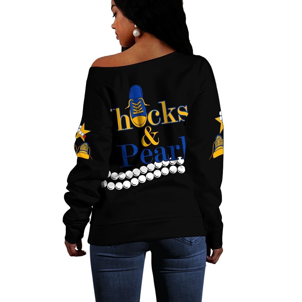 Sorority Sweatshirt - Sigma Gamma Rho Pearls K.H Chucks n Pearls Off Shoulder Sweatshirt