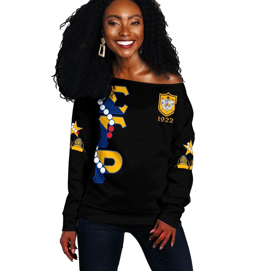 Sorority Sweatshirt - Sigma Gamma Rho Pearls K.H Chucks n Pearls Off Shoulder Sweatshirt