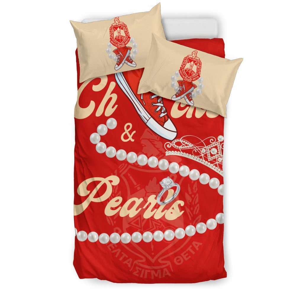 Sorority Bedding Set - Delta Sigma Theta Chucks And Pearls Duvet Cover & Pillow Cases K.H Pearls