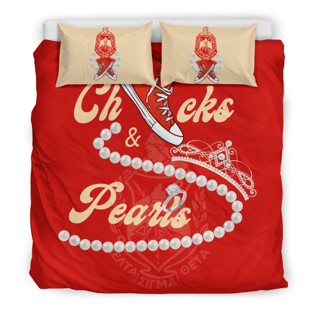 Sorority Bedding Set - Delta Sigma Theta Chucks And Pearls Duvet Cover & Pillow Cases K.H Pearls