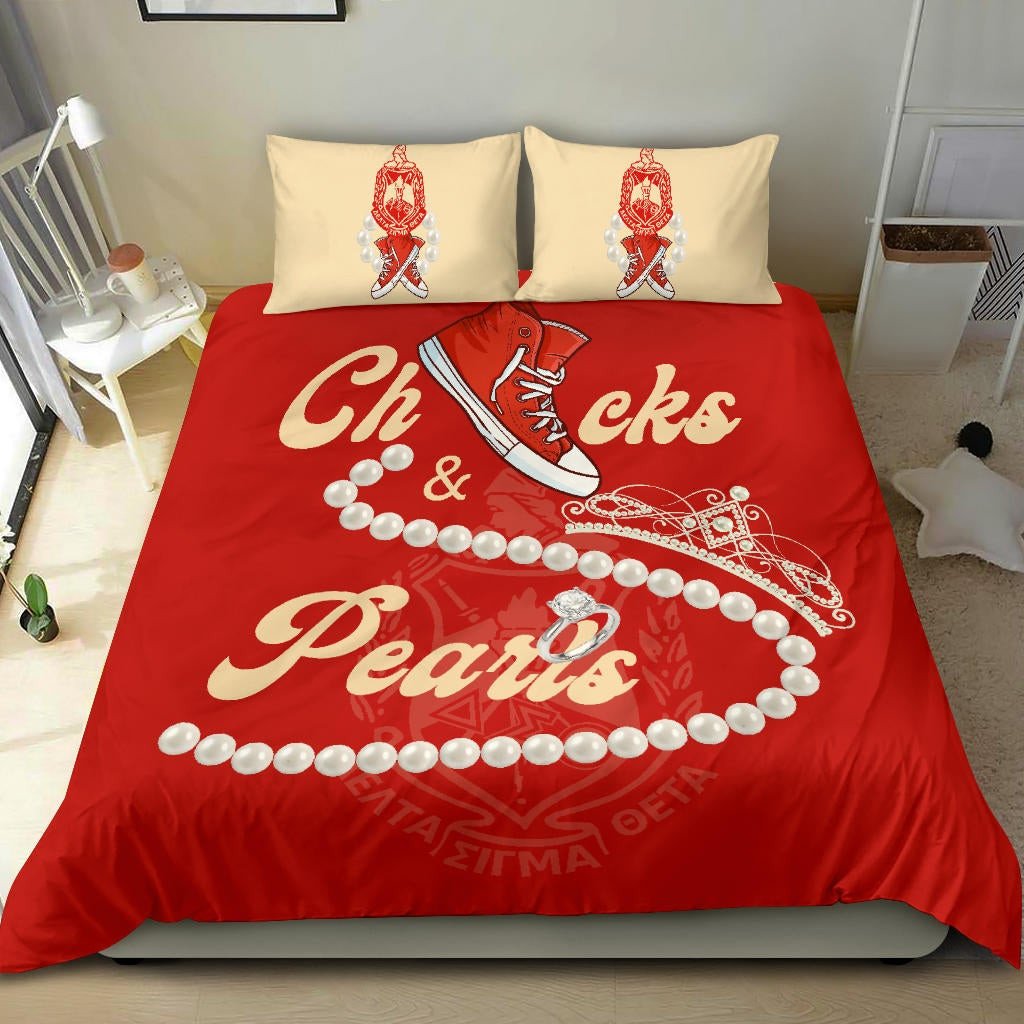 Sorority Bedding Set - Delta Sigma Theta Chucks And Pearls Duvet Cover & Pillow Cases K.H Pearls