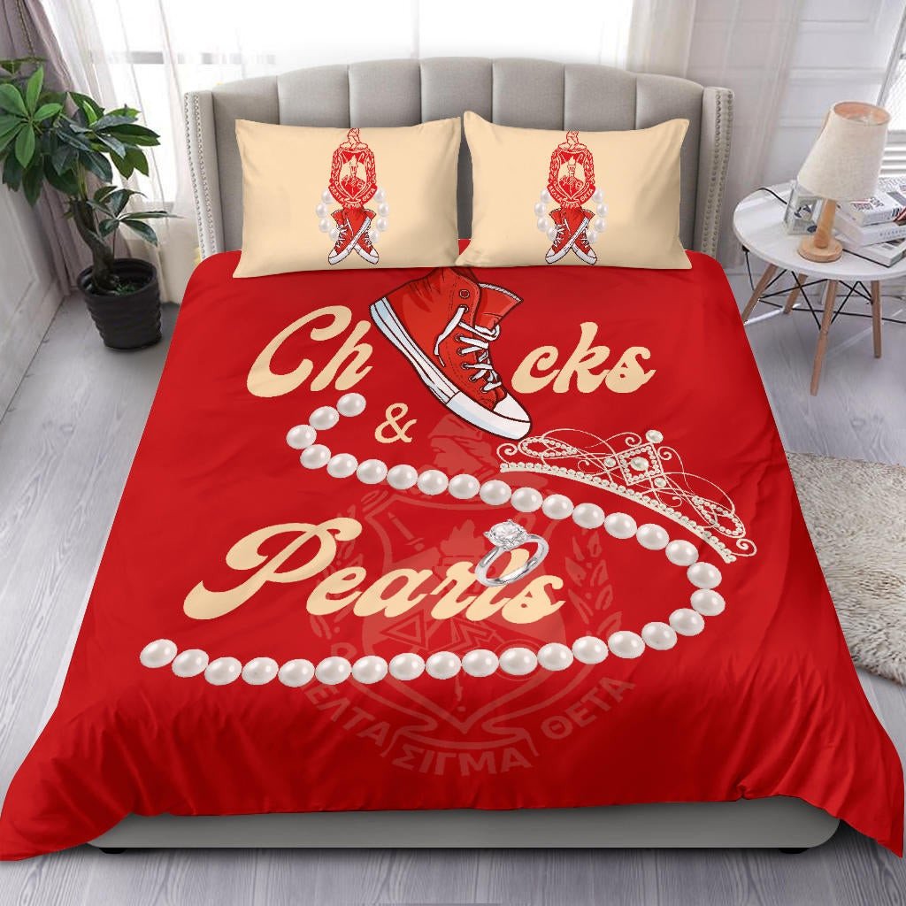 Sorority Bedding Set - Delta Sigma Theta Chucks And Pearls Duvet Cover & Pillow Cases K.H Pearls