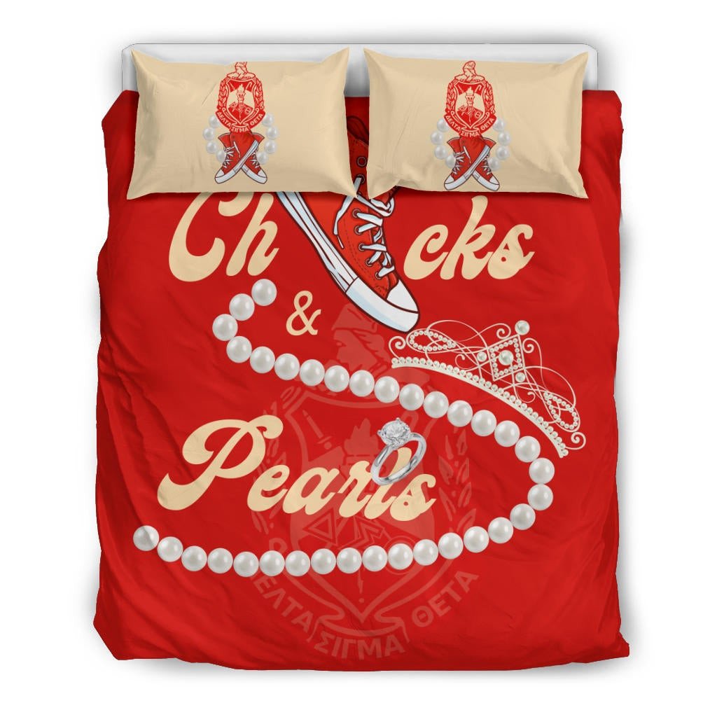 Sorority Bedding Set - Delta Sigma Theta Chucks And Pearls Duvet Cover & Pillow Cases K.H Pearls