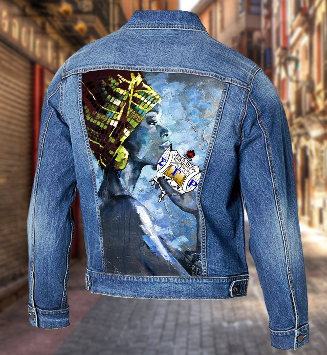 Sorority Jacket - Sigma Gamma Rho Lady And Shield Denim Jacket