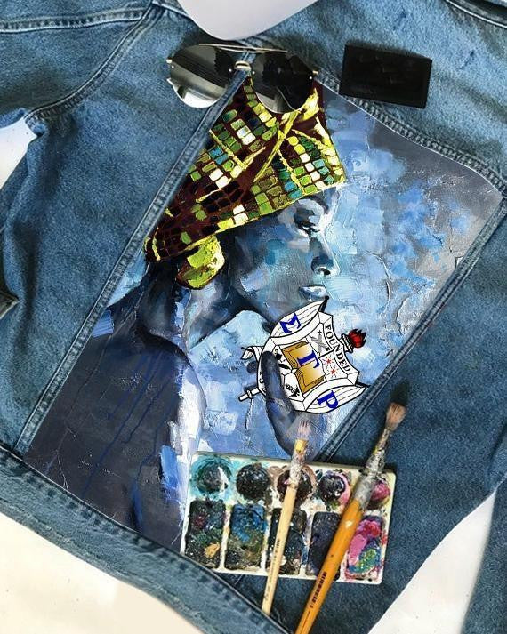 Sorority Jacket - Sigma Gamma Rho Lady And Shield Denim Jacket