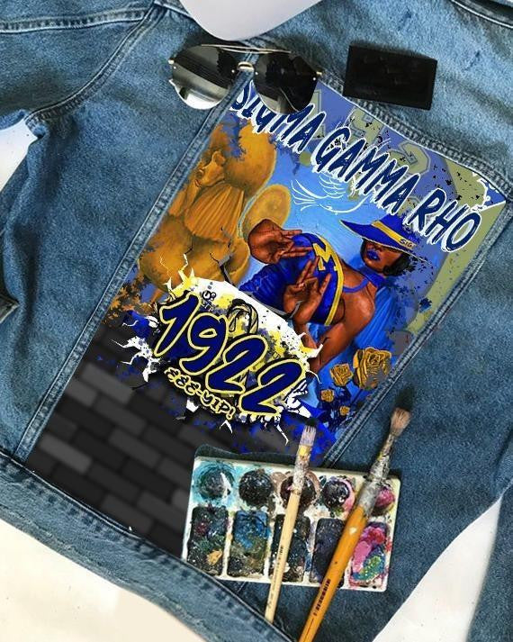 Sorority Jacket - Sigma Gamma Rho Woman Hand Sign Denim Jacket