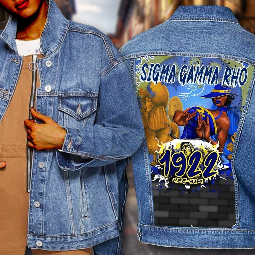 Sorority Jacket - Sigma Gamma Rho Woman Hand Sign Denim Jacket
