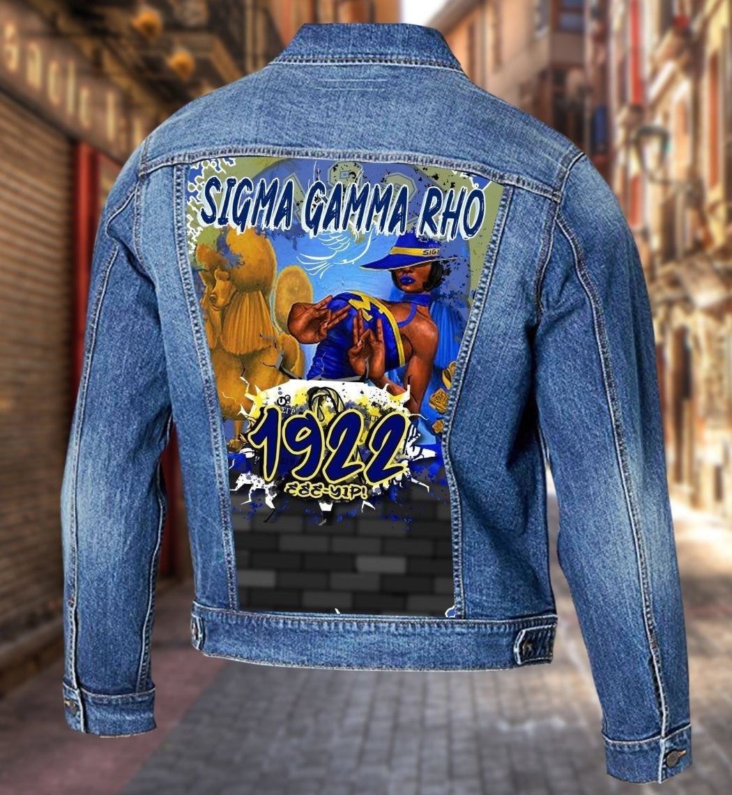 Sorority Jacket - Sigma Gamma Rho Woman Hand Sign Denim Jacket