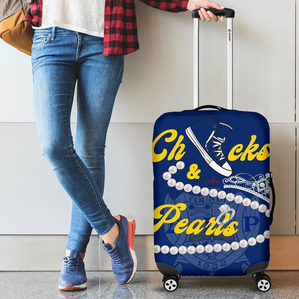 Sorority Luggage Cover - Sigma Gamma Rho Chucks And Pearls Travel Suitcase K.H Pearls