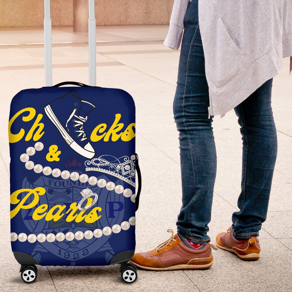 Sorority Luggage Cover - Sigma Gamma Rho Chucks And Pearls Travel Suitcase K.H Pearls