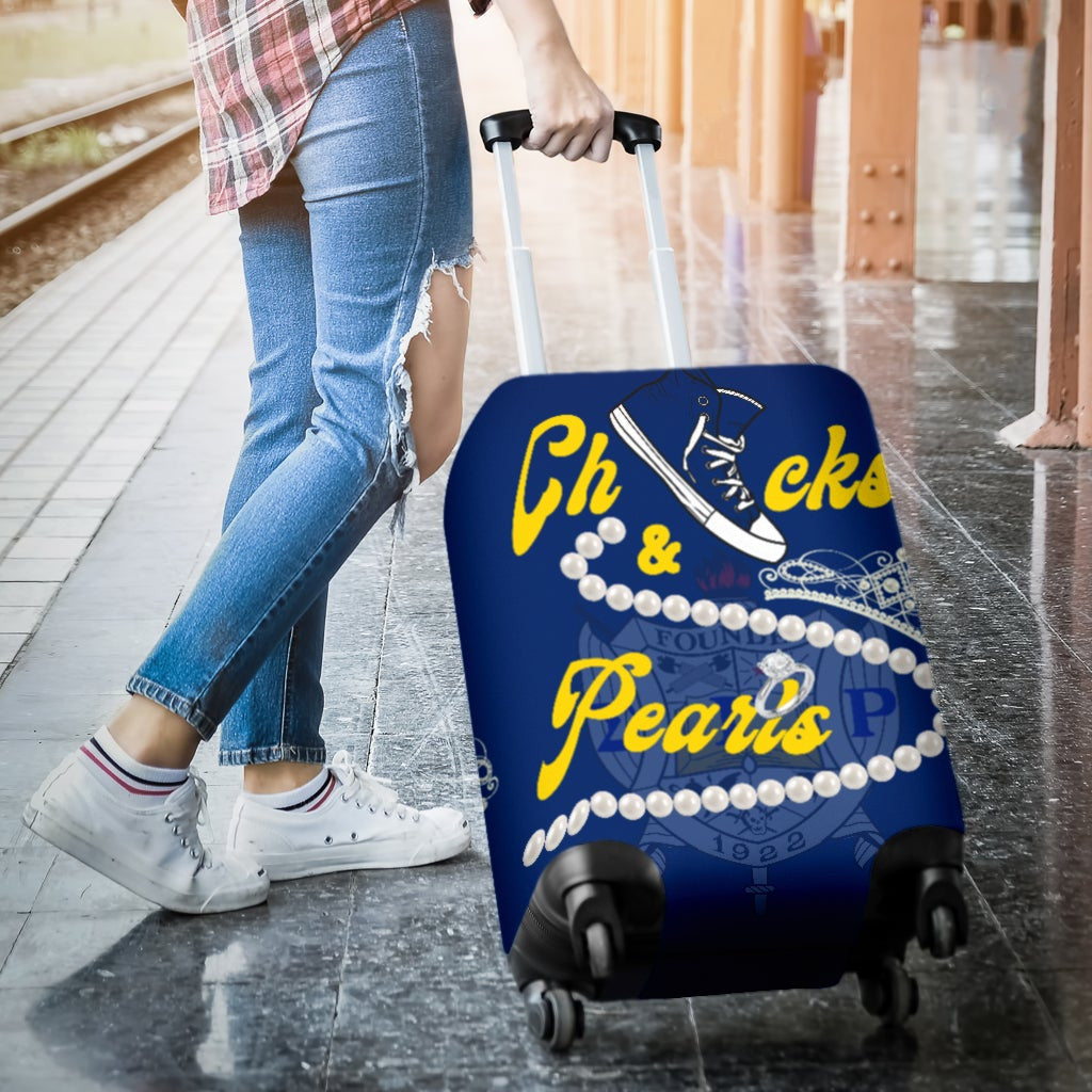 Sorority Luggage Cover - Sigma Gamma Rho Chucks And Pearls Travel Suitcase K.H Pearls