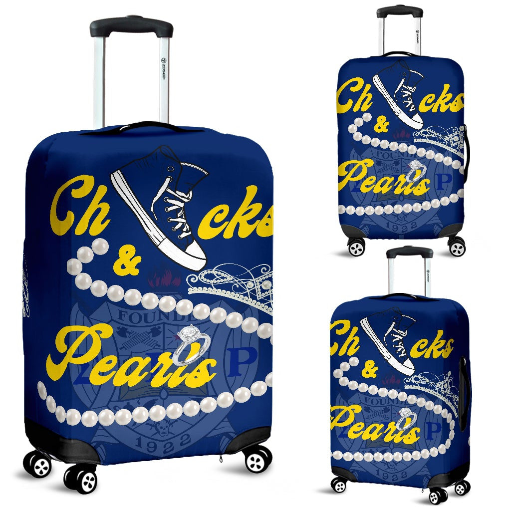 Sorority Luggage Cover - Sigma Gamma Rho Chucks And Pearls Travel Suitcase K.H Pearls